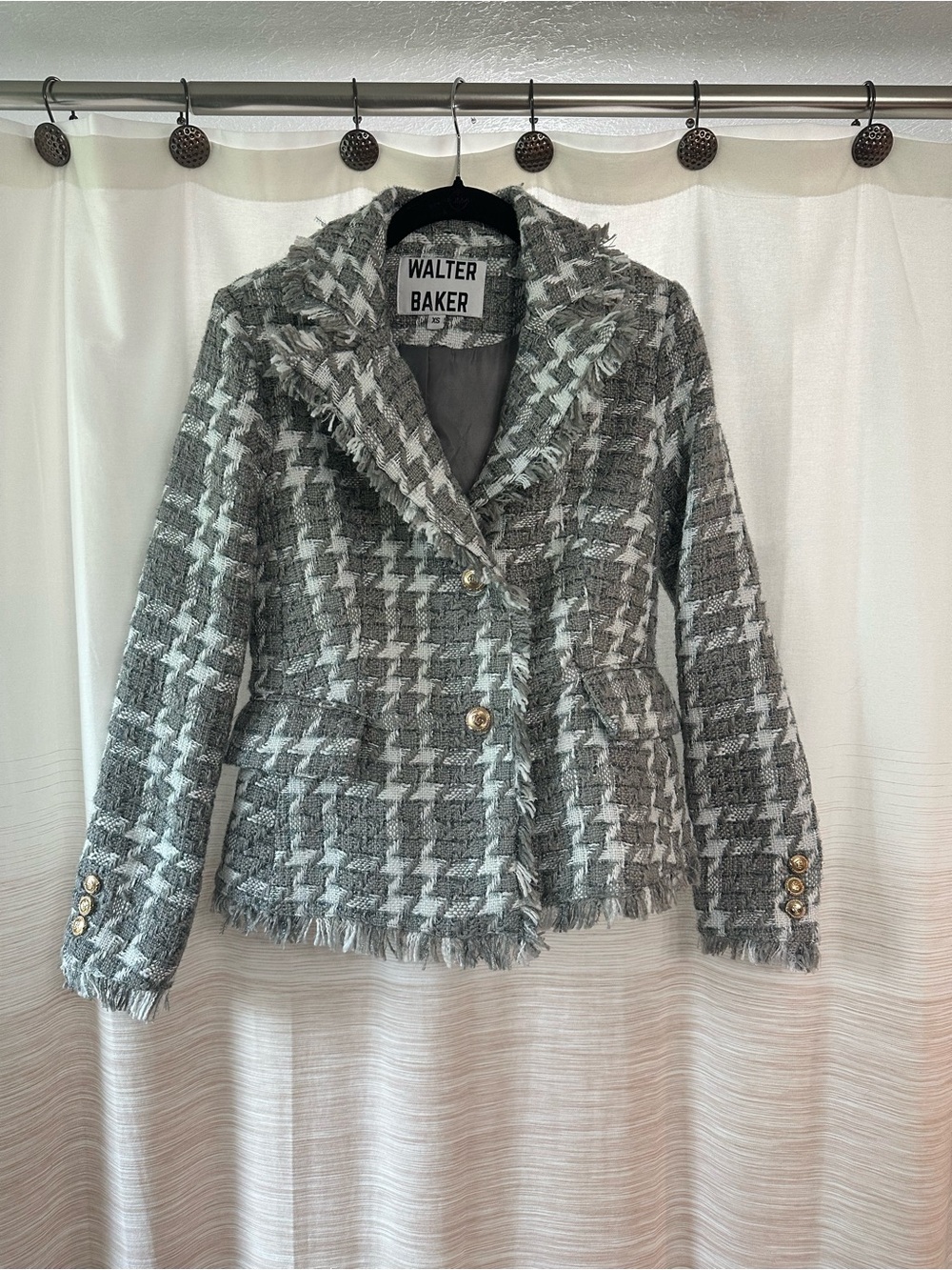 Walter Baker Gray & White Houndstooth Tweed Blazer XS